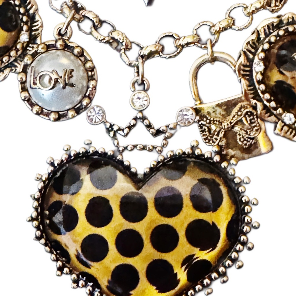 Vintage Betsey Johnson Lucite Heart & Locks Polka Dot Multi charm necklace - Picture 5 of 12